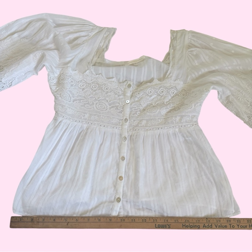 LoveShackFancy MEDIUM Anorette White Lace Blouse Milkmaid Romantic Cottagecore - Picture 6 of 7